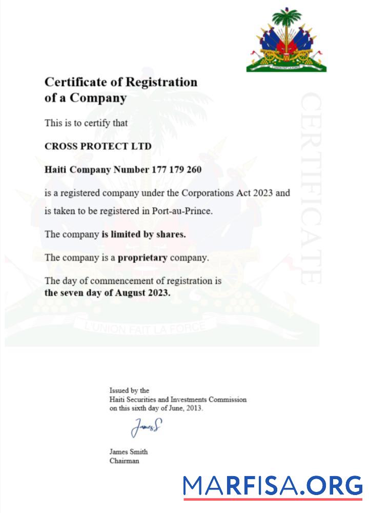 Printable Haiti certificate of registration Word and PDF template